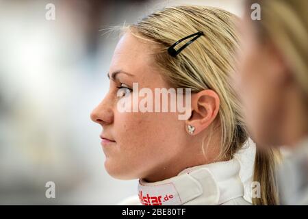 Laura Asadauskaitė-Zadneprovskienė - pentathléte lituanien. Champion olympique et mondial, trois fois athlète lituanien de l'année. Banque D'Images