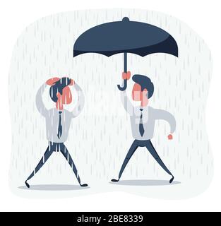 un homme d'affaires est sous la pluie alors qu'un autre homme d'affaires a le parapluie Illustration de Vecteur
