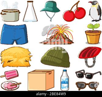 Grand ensemble d'animaux et d'autres objets sur fond blanc illustration Illustration de Vecteur