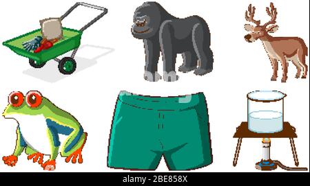 Grand ensemble d'animaux et d'autres objets sur fond blanc illustration Illustration de Vecteur