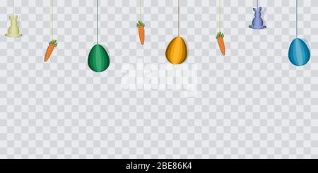 Le lapin de Pâques avec des œufs de pâques et du papier de carottes découpés en continu bannières Illustration de Vecteur