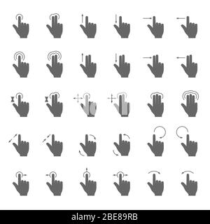 Faites glisser les icônes vectorielles gestuelle à la main avec les flèches d'action en contact pour l'écran tactile. Action de geste du doigt pour utiliser l'illustration du smartphone Illustration de Vecteur
