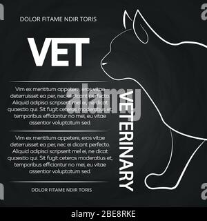 Affiche de tableau de surveillance vétérinaire avec illustration vectorielle de silhouette de chat Illustration de Vecteur