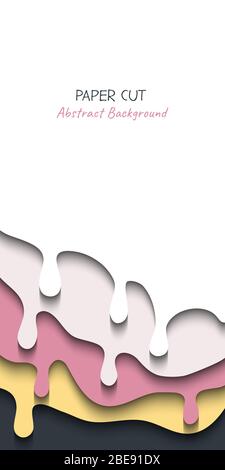 Bannière vectorielle verticale abstraite en style de coupe de papier avec ombres et espace de copie pour le texte. Papier d'art dans des couches de couleurs tendance, forme de vagues. Modèle de mise en page réaliste pour les histoires, le site Web Illustration de Vecteur