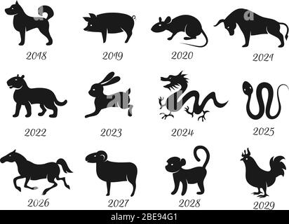 Horoscope chinois zodiaque animaux. Symboles vectoriels de l'année. Zodiaque chinois, illustration de l'horoscope des animaux Illustration de Vecteur