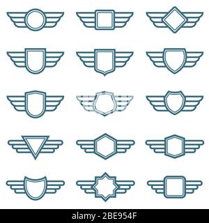 Ailes d'aigle insignes vectoriels de l'armée. Étiquettes d'aile pour l'aviation. Emblèmes pilotes ailés. Étiquette et illustration militaire de l'insigne Illustration de Vecteur