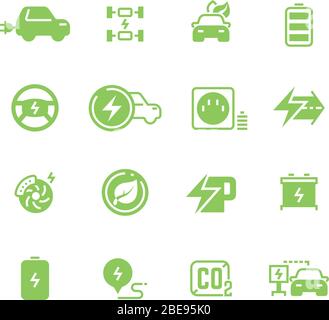 Symboles de charge électrique et pictogrammes de transport écologique pour voitures électriques. Symbole vectoriel de transport électrique, illustration de l'énergie pour automobile Illustration de Vecteur