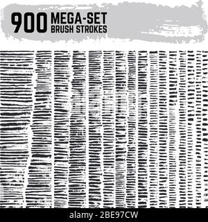 Super jeu vectoriel de course de pinceau sale. collection 900 pinceaux. Grunge noir texture coups. Illustration des contours de la brosse Mega set Illustration de Vecteur