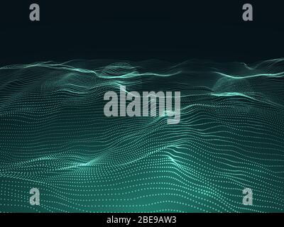 Arrière-plan numérique avec surface ondulée. paysage futuriste en relief avec des particules. Concept vectoriel des données d'ondes sonores. Illustration futuriste de la couche de surface d'écoulement Illustration de Vecteur