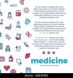 Poster médicinal avec icônes de lignes de médicaments. Bannière Web médicale, illustration vectorielle Illustration de Vecteur