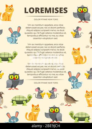 Bannière d'informations pour enfants avec de jolis animaux de bande dessinée. Illustration vectorielle pour affiche enfant Illustration de Vecteur