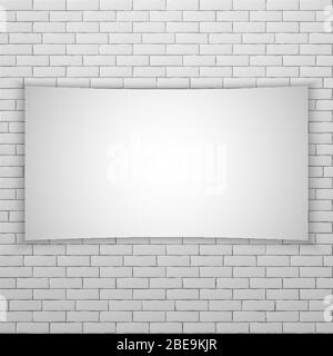 Écran de film blanc ou bannière sur mur de briques blanches. Modèle d'affiche. Illustration vectorielle Illustration de Vecteur