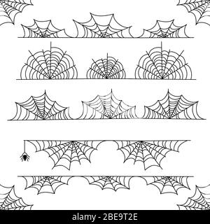 Cobweb Halloween cadre frontière vecteur et les diviseurs isolé sur blanc avec toile d'araignée pour design effrayant Illustration de Vecteur