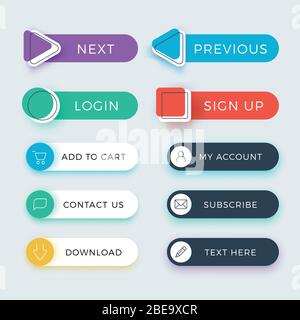Jeu de vecteurs de boutons de couleur d'application Web et d'interface utilisateur tendance. Bouton Web pour le site Web de navigation, illustration du menu d'interface Illustration de Vecteur