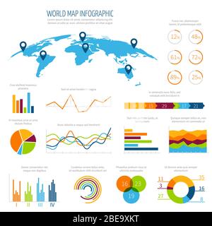 Modèle vectoriel infographie moderne avec carte et graphiques du monde en trois dimensions. Graphique et graphique Business World pour l'illustration de la présentation Illustration de Vecteur