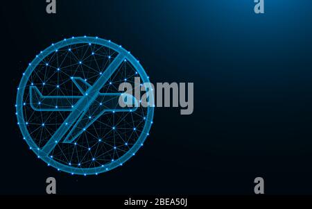 Interdiction de vol faite de points et de lignes sur fond bleu foncé, illustration polygonale de maillage filaire fermé AirPort Illustration de Vecteur