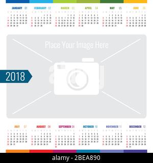 Calendrier des jours planificateur d'événements 2018. Calendrier des modèles vectoriels avec emplacement pour l'illustration de l'image Illustration de Vecteur