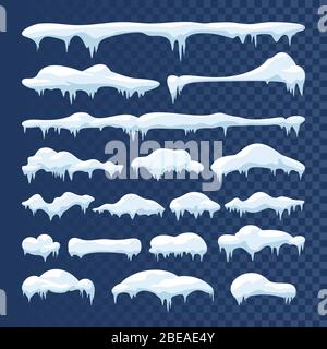 Cadres vectoriels de neige et de glace. Casquettes, snowdrifts et icicules de dessins animés d'hiver. Illustration du snowcap pour la conception de sites Web Illustration de Vecteur