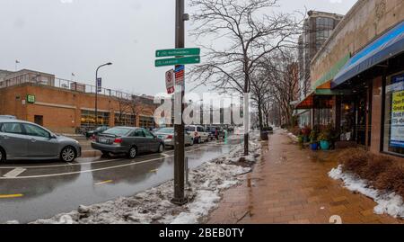 Snowy Day Downtown Evanston Illinois Banque D'Images