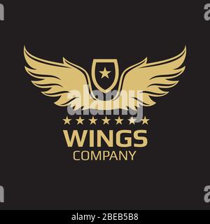 Logo Wings - ailes dorées sur noir - logo vectoriel de la société. Illustration vectorielle Illustration de Vecteur