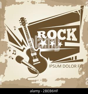 Motif emblème vintage de la musique rock. Bannière Grunge pour l'événement rock. Illustration vectorielle Illustration de Vecteur