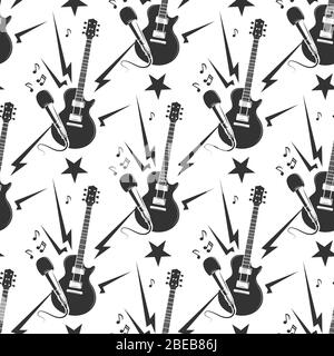 Musique rock modèle sans couture avec guitares et microphones. Illustration vectorielle Illustration de Vecteur