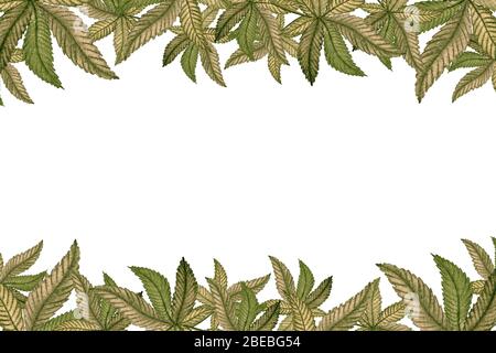 bordure de feuilles de marijuana texturées vintage, illustration d'aquarelle avec feuilles de cannabis cadre décoration et espace de copie Banque D'Images