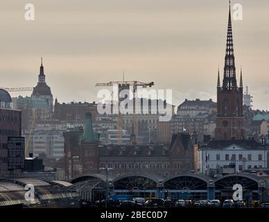 Vue du matin d'hiver sur Stockholm depuis Barnhusbron, en Suède Banque D'Images
