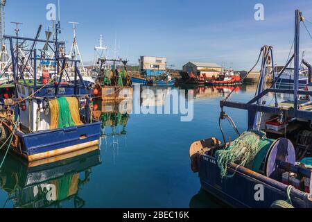 Bateaux de pêche attachés au port de Troon, Ayrshire, Écosse, Royaume-Uni Banque D'Images