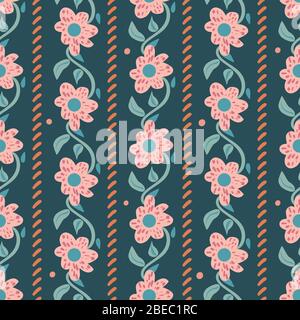 Motif vectoriel sans coutures à rayures roses sur le bleu sarcelle Illustration de Vecteur