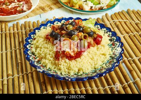 Tunisien Sesksou bel hout - poisson ethnique couscous fermer ip Banque D'Images