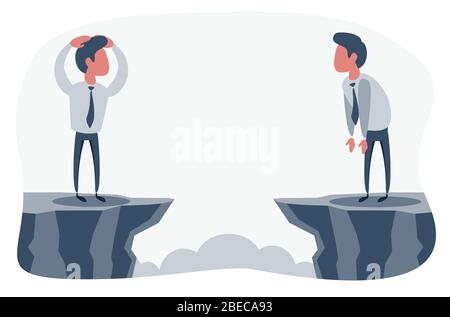 Homme et homme d'affaires debout sur la montagne et se regarder l'un l'autre. Concept de leadership et de succès Illustration de Vecteur