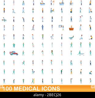 100 medical icons set. Cartoon illustration de 100 icônes vector set médical isolé sur fond blanc Illustration de Vecteur