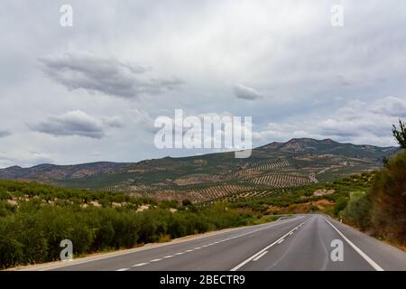 Voyage sur route en Andalousie, voyage en voiture dans la partie sud de l'Espagne Banque D'Images