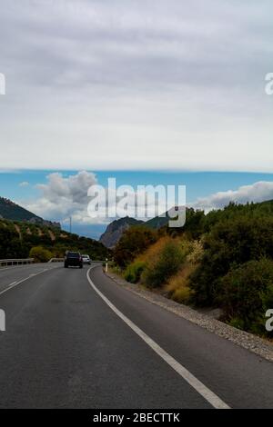 Voyage sur route en Andalousie, voyage en voiture dans la partie sud de l'Espagne Banque D'Images