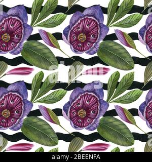 Motif aquarelle sans coutures avec fleurs et éléments géométriques. Style ethnique moderne avec motifs africains. Convient pour le textile, le tissu, l'emballage. Banque D'Images