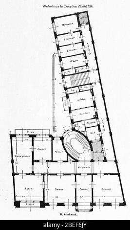 Haus Schützenheim 2 Dresden Architekt F.R. Voretzsch, Tafel 29, Grundriss. Banque D'Images