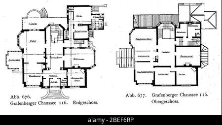 Haus Grafenberger Chaussee 116 à Düsseldorf, erbaut vor 1904 von den Architekten C. Harrison Townsend aus Londres, Grundriss. Banque D'Images