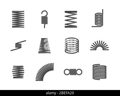 Icônes de ressort élastique en fil métallique flexible et spirale isolées sur fond blanc. Illustration vectorielle Illustration de Vecteur