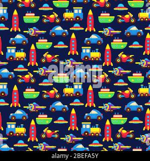 Motif fluide coloré pour le transport des jouets. Conception de fond avec transport de jouets, illustration vectorielle Illustration de Vecteur