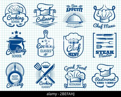 Collection d'étiquettes rétro du chef - design de logos de restaurant ou de café. Illustration vectorielle Illustration de Vecteur