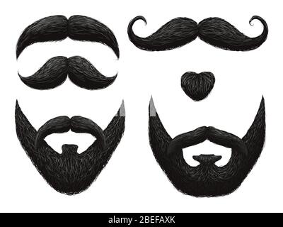 Barbes et moustache isolées sur fond blanc - modèles barbershop. Illustration vectorielle Illustration de Vecteur