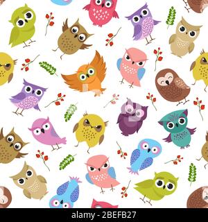 Motif vectoriel et sans couture. Illustration d'oiseaux de forêt couleur Illustration de Vecteur