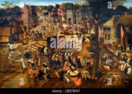 Une foire du village (festival du village en l'honneur de Saint Hubert et Saint Anthony) par Pieter Brueghel le Jeune (1564-1638), huile sur panneau Banque D'Images