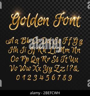 Lettres d'or calligraphiques. Police or vintage et élégante. Script vectoriel de luxe. Calligraphie de l'alphabet doré, illustration de l'abc calligraphie dorée Illustration de Vecteur
