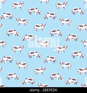 Animal de ferme vache sans couture motif de dessin animé. Illustration vectorielle plate Illustration de Vecteur