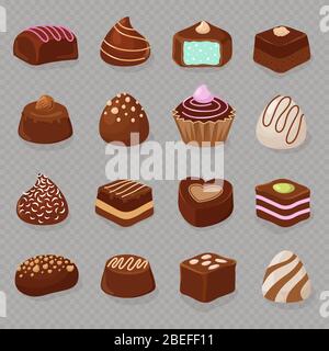 Desserts et bonbons au chocolat de dessin animé isolés sur fond transparent. Illustration vectorielle Illustration de Vecteur