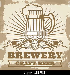 Affiche de brasserie rétro et motif bannière avec étiquette de bière. Illustration vectorielle Illustration de Vecteur