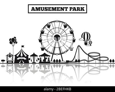 Motif poster bannière noire dans le parc d'attractions. Illustration vectorielle plate Illustration de Vecteur