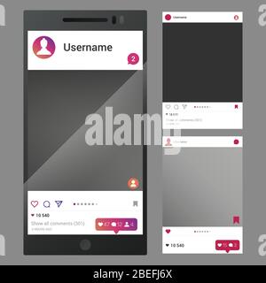 Smartphones inspirés par les réseaux sociaux - modèle de pages photo de téléphone. Photo sociale sur smartphone mobile, illustration vectorielle Illustration de Vecteur